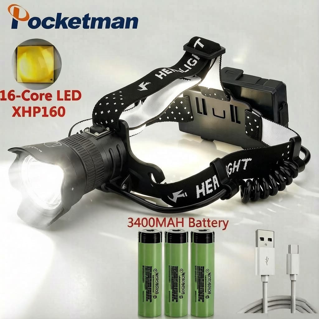 Novo XHP99 XHP160 LED Farol Com Função De Saída USB À Prova Dwaterproof Água Zoomable Para Acampamento Ao Ar Livre Noite