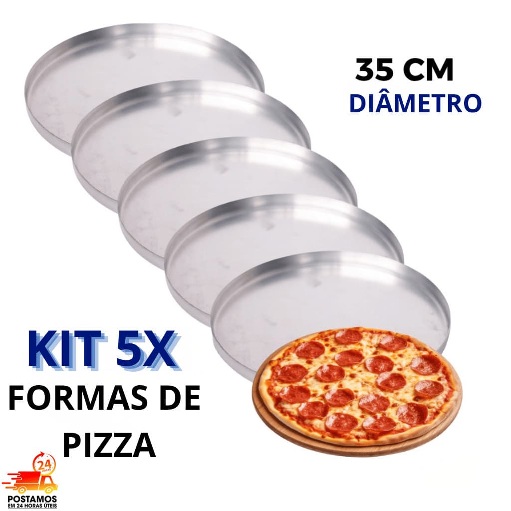 Kit 5 Assadeiras Redondas para Pizza 35cm Alumínio Polido