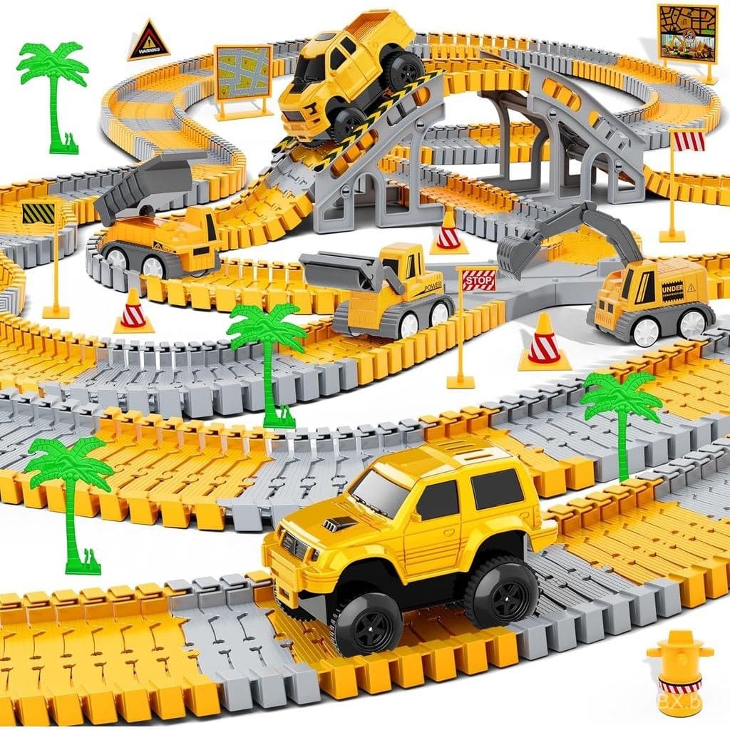 Brinquedos Infantis: Pista de Corrida de Construção com 253 Peças para Meninos e Meninas de 3 a 8 Anos, 5 Caminhões de C