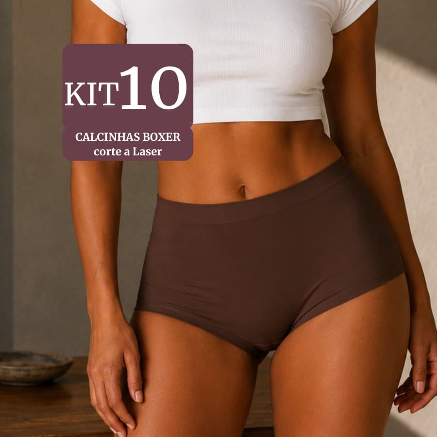 KIT 10 Calcinhas Boxer Feminina Sem Costura Corte a Laser Forro Algodão Cintura Alta Não Marca Confortável
