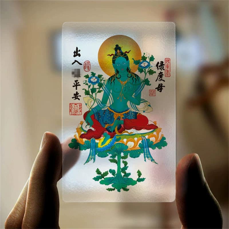 Cartão de PVC Transparente Green Tara Thangka, Cartão Plástico 7.21 RXLG