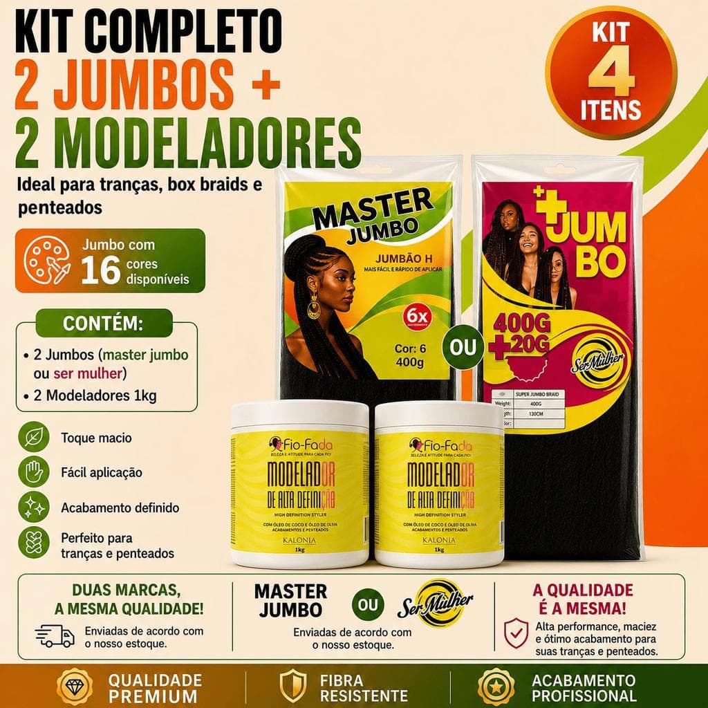Kit 2 Jumbo 400g Para Tranças + 2 Pomada Modeladora 1kg Cabelo.