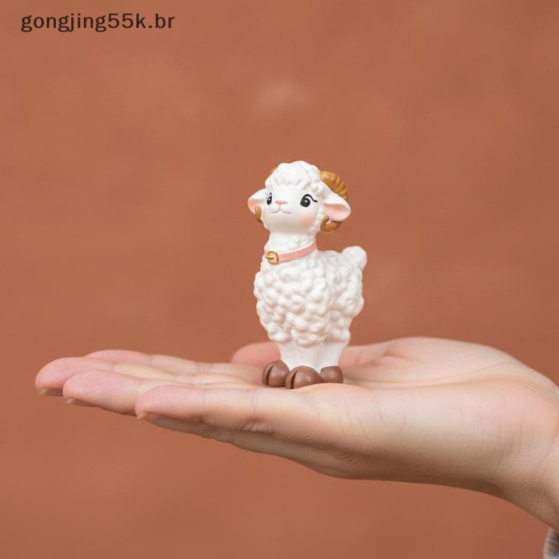 gon Bonito Mini Resina Ovelha Estatueta Adorável Dos Desenhos Animados Artesanal Artesanato Fino Acabamento Ornamento Pa