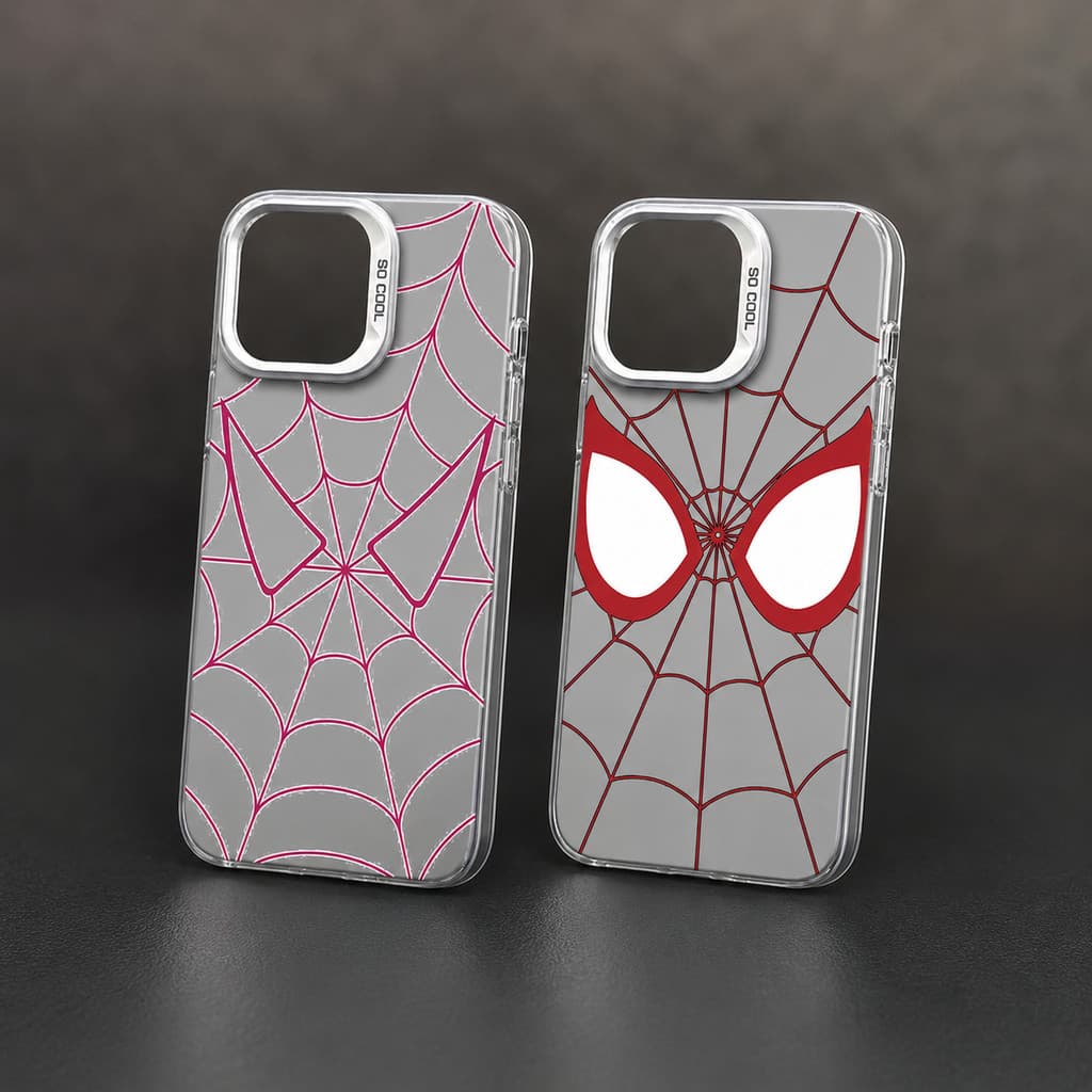 Capa de Celular do Homem-Aranha Teia Prata Brilhante para iPhone 13 14 15 16 17 Pro Max Anti Impacto Proteção Câmera.