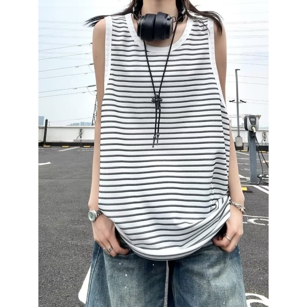 Americano simples estilo básico listrado sem mangas colete masculino feminino verão Fitness esportes High-End esportes c