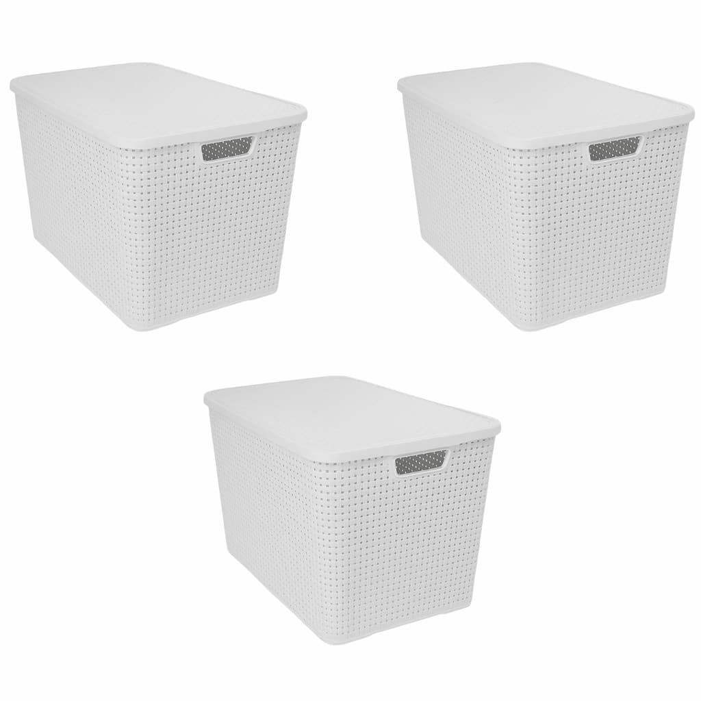 Caixa Organizadora Rattan Branco 40L C/ Tampa Kit 3 Unidades Multiuso