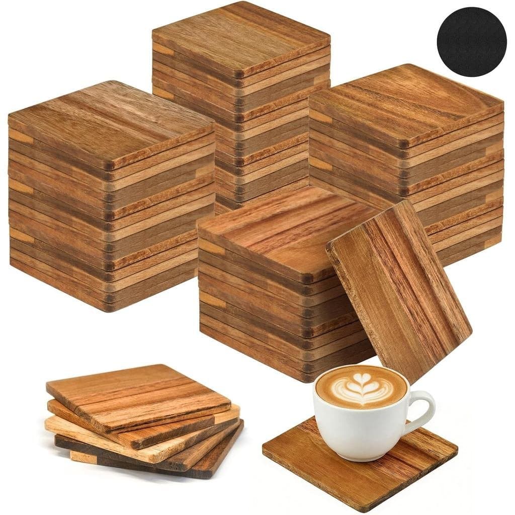 80 Peças de Porta-Copos de Madeira de Acácia Não Acabados de 4”, Porta-Copos Quadrados de Madeira para Artesanato, Pintu