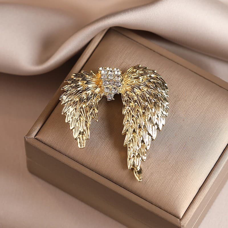 Elegante Asa Dourada Strass Broche Único Em Forma De Moda Feminina Jóias De Luxo
