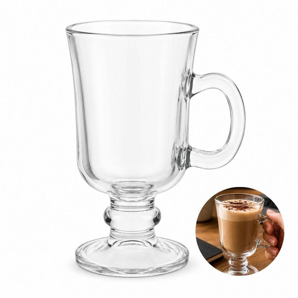 Caneca de Vidro Irish Coffee 240ml para Café Cappuccino Latte Gourmet