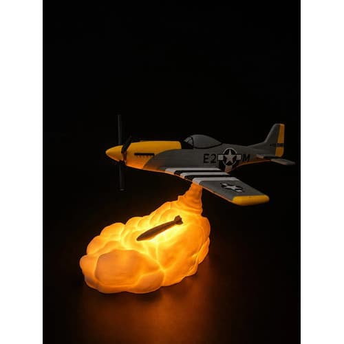 Luminária De Mesa Avião P51 Mustang Branco Cinza 5v