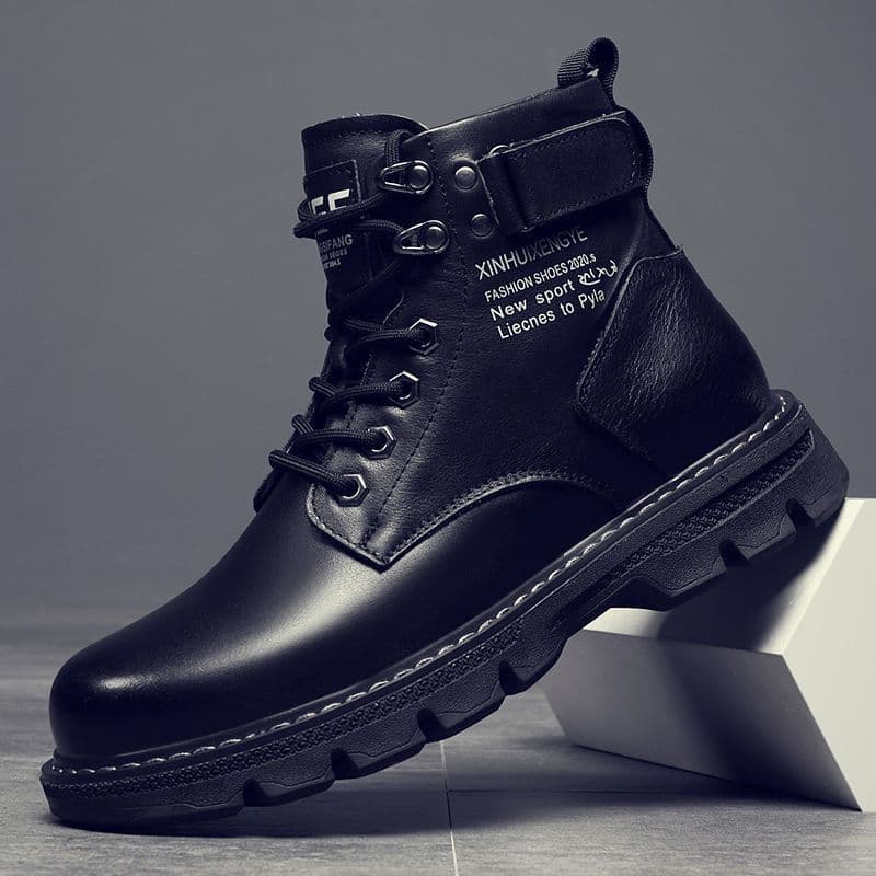 Botas masculinas de cano alto Martin, estilo britânico, pretas, botas de couro para motociclistas, primavera e outono. Y