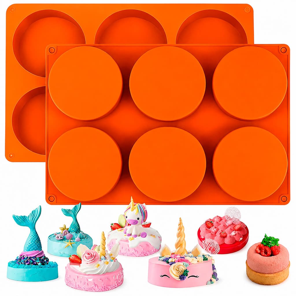 Forma Molde De Silicone Circular Confeitaria Bolo Doce Barra Chocolate Bombom Brownie 06 Cavidades