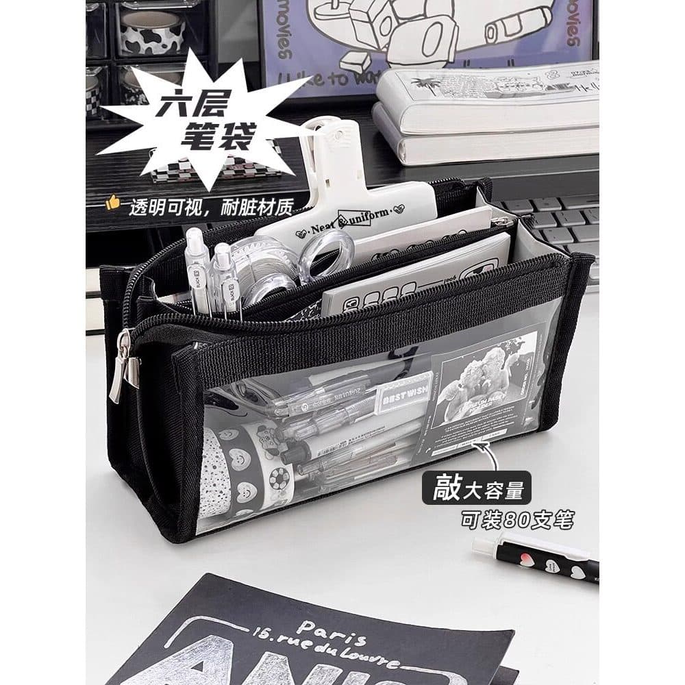 Estojo transparente de grande capacidade Bolsa para dor em barra bidimensional Bolsa de papelaria Bolsa feminina para es