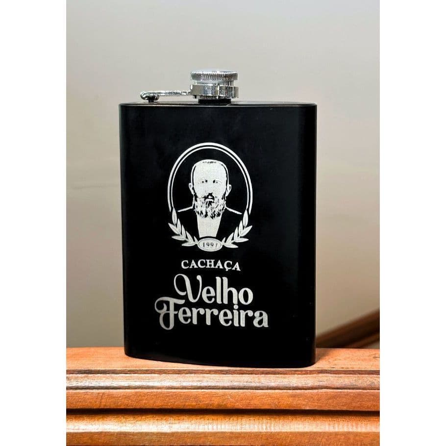 Cantil Preto Inox de Cachaça Prata Velho Ferreira