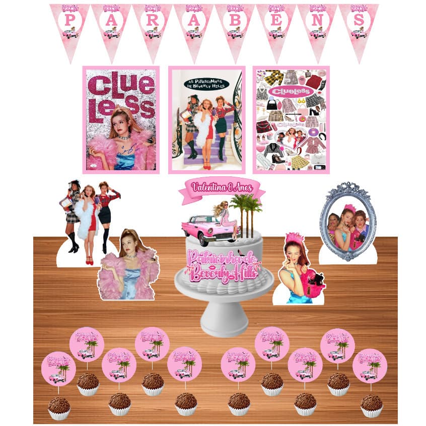 Kit Festa Patricinhas de beverly hills  40 itens - Festa Pronta - Só um bolinho - Festa em casa