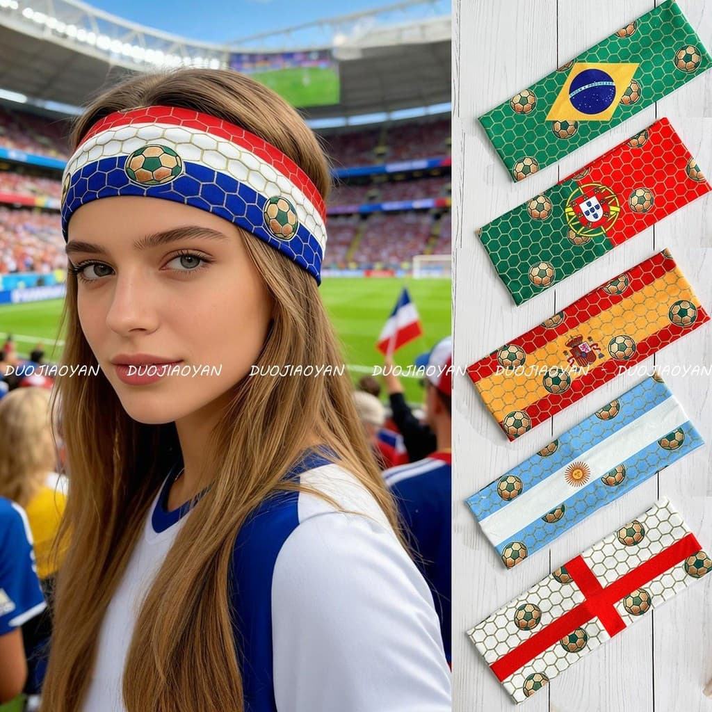 Bandana estampada com a bandeira da Copa do Mundo, para torcedores, bandana para festas de futebol, acessório esportivo