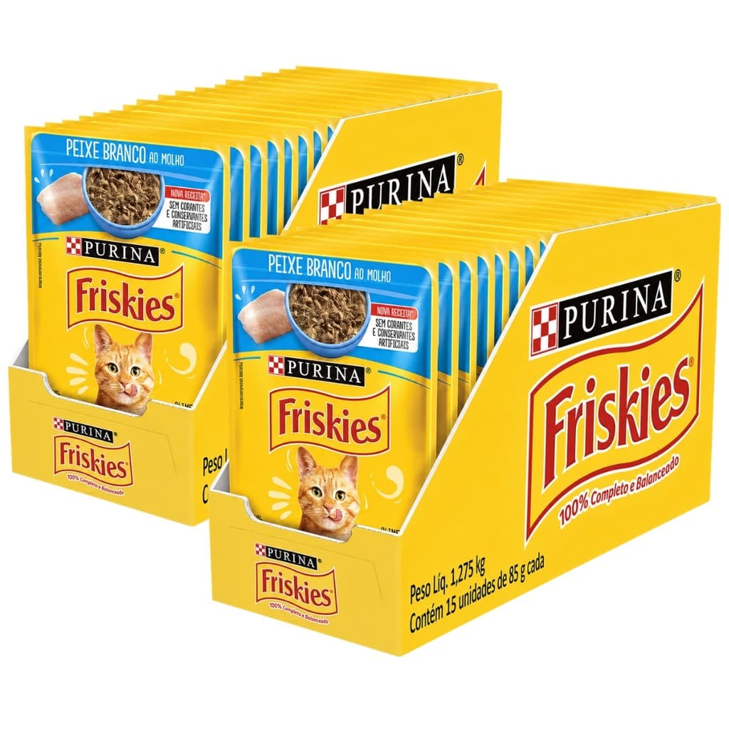 Kit 30 Unidades - Sachê Friskies Peixe Branco ao Molho 85g - Alimento Úmido para Gatos