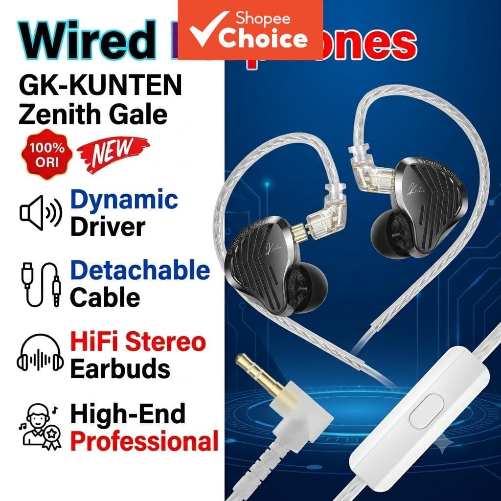 GK-KUNTEN Zenith Gale Fones De Ouvido Intra-Auriculares Com Fio Driver Dinâmico Cabo Removível HiFi Som Estéreo Monitor