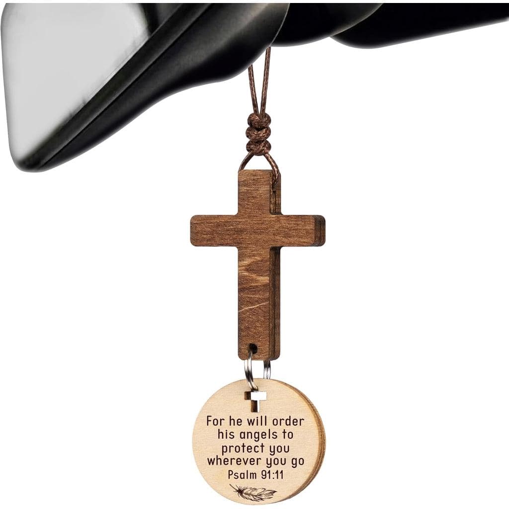 Cruz para Pendurar no Retrovisor do Carro, Presentes Cristãos para Homens, Pais, Mulheres, Estudo Bíblico - Escaneie com