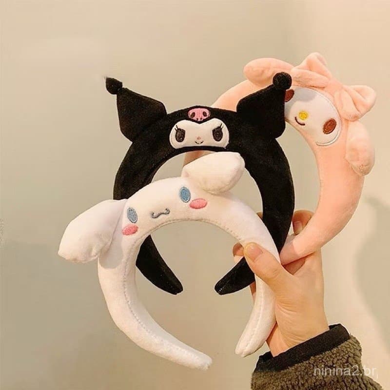 Nova Faixa De Cabeça Sanrio Kawaii Melody Cinnamoroll Kuromi Face Wash Hairband Cute Cabeleireiro Infantil Feminino Acc