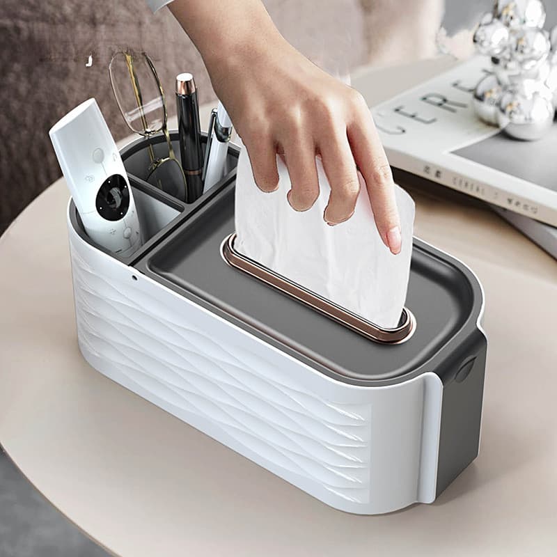 Caixa de Lenços Premium para Sala de Estar – Organizador de Mesa para Quarto com Porta-Canetas, Suporte para Controle Re