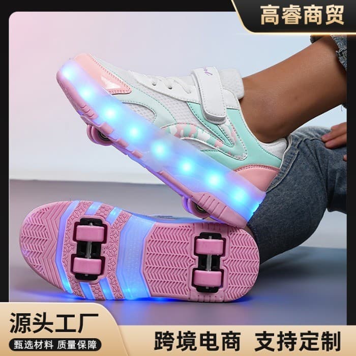 T na moda sapatos infantis novo estilo de quatro rodas destacável dupla utilização luz luminosa sapatos ao ar livre moda