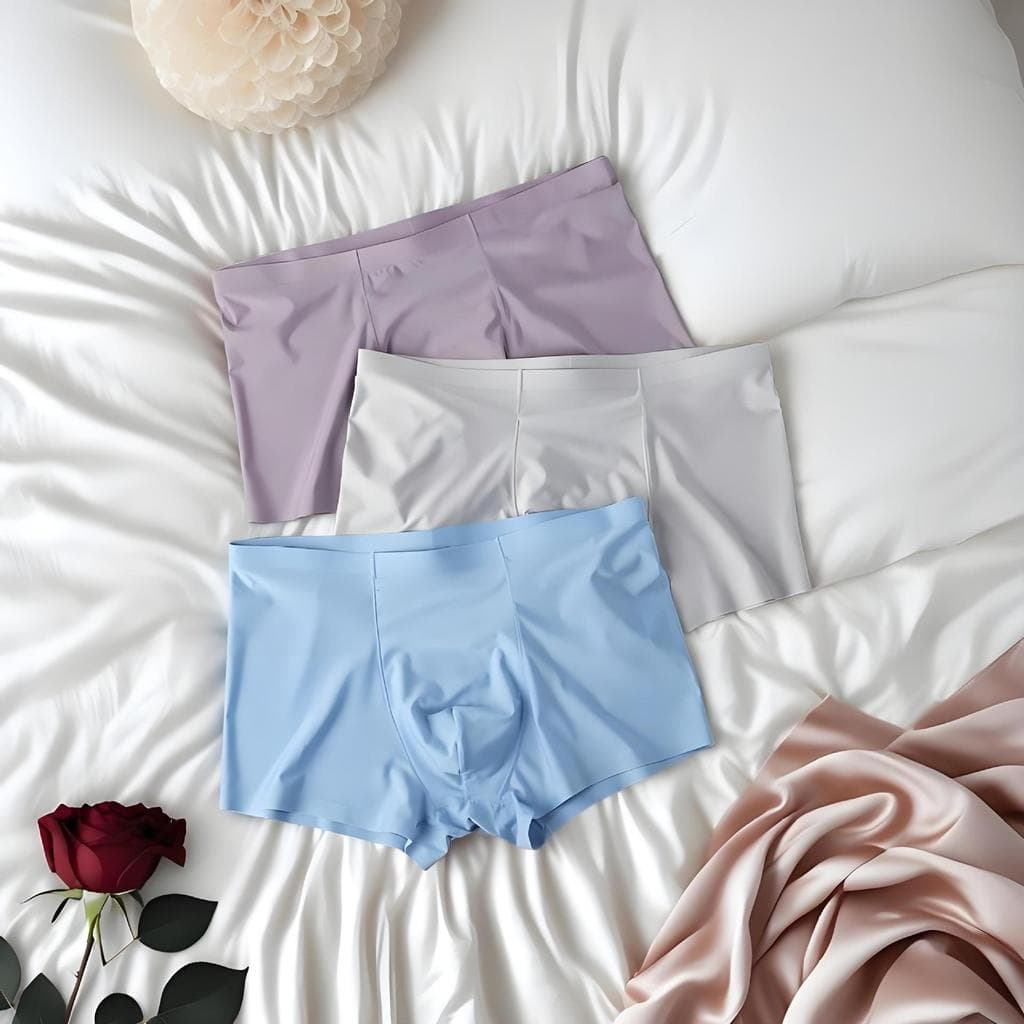 Cuecas masculinas de seda gelada, cuecas boxer masculinas finas e sem costura, shorts boxer respiráveis para jovens.