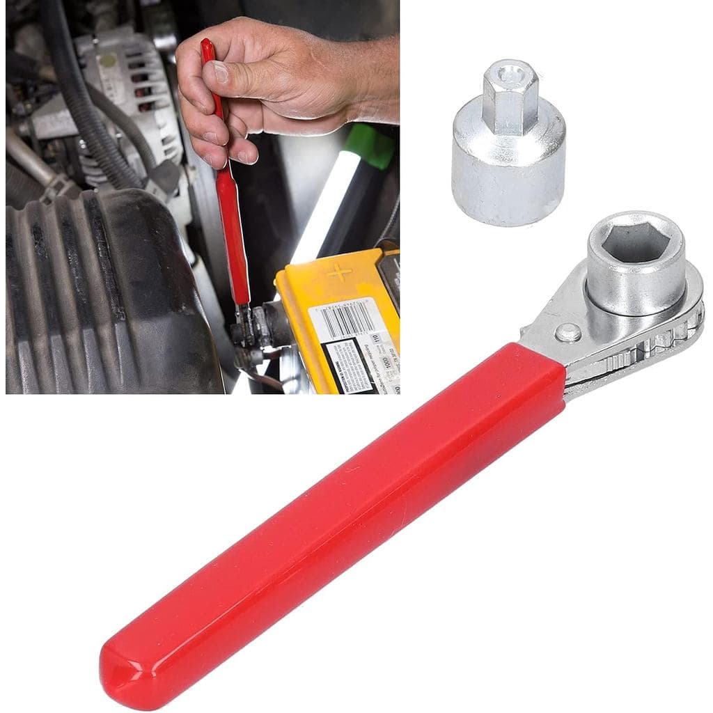 10mm Battery Cable Wrench,2 in 1 Ratchet Wrench with 5/16in 3/8in Side Terminal and 1/2in Socket, Compact Battery Termin