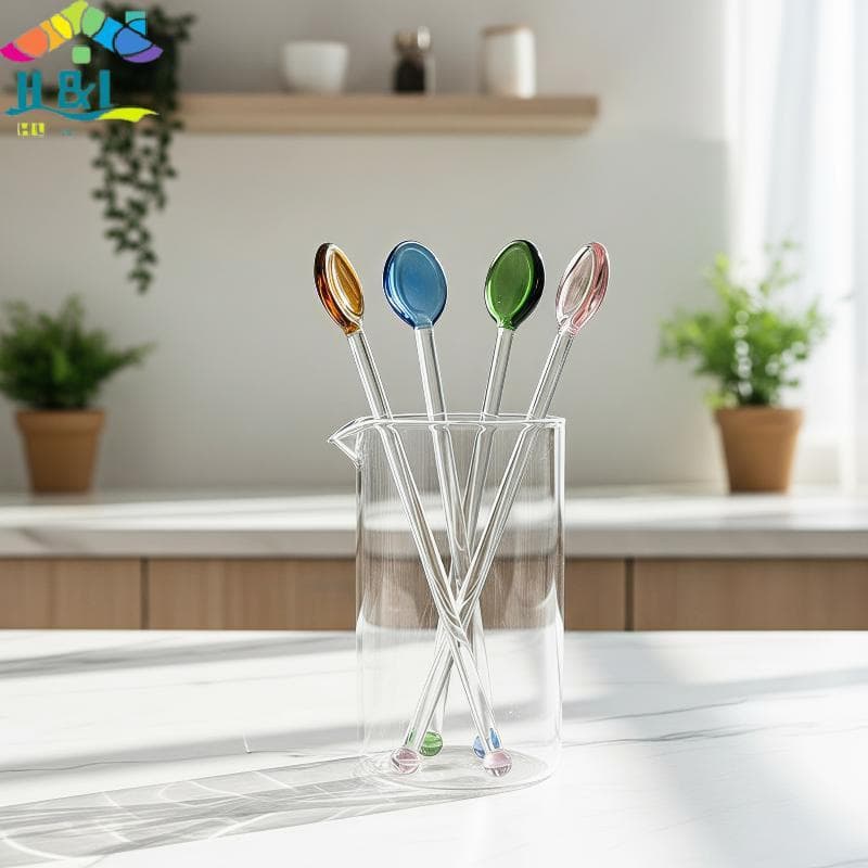 Colheres De Agitação De Vidro H & L À Prova De Óleo Cabo Longo Transparente Colorido Resistente Ao Calor Para Café , Chá