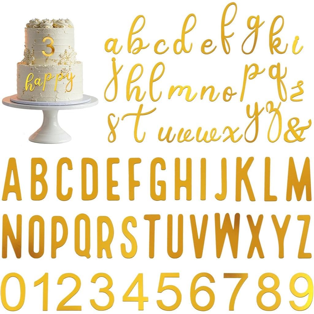 124 Peças de Topper de Bolo Dourado com Números de 0 a 9, Topper de Bolo Personalizado com Nome em Letras Acrílicas, Top