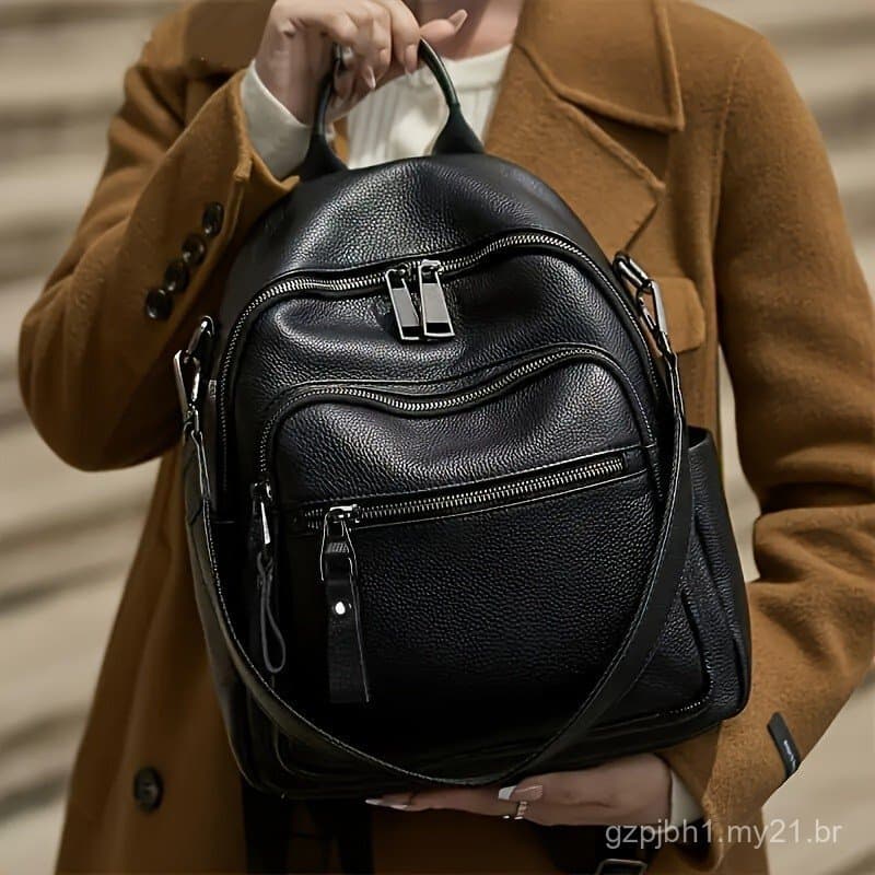 Bolsa de Ombro em Couro Genuíno para Mulheres, Novo Modelo 2024, Versão Coreana, Multifuncional, Mochila Fashion para Mu