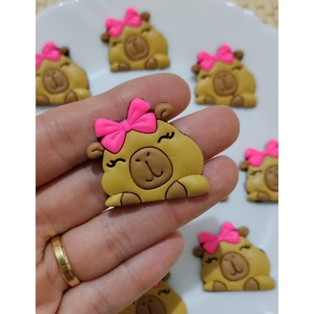 Aplique Emborrachado Capivara Cabeça Laço Pink 10 unidades