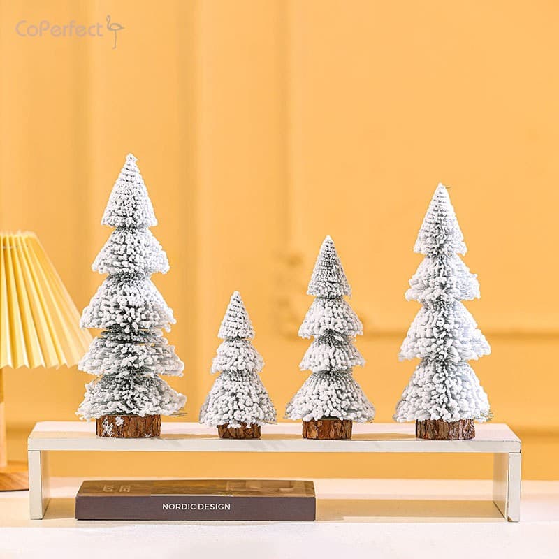 Árvore De Natal De Cedro Flocado Mini Torre-Enfeites De Decoração De Mesa