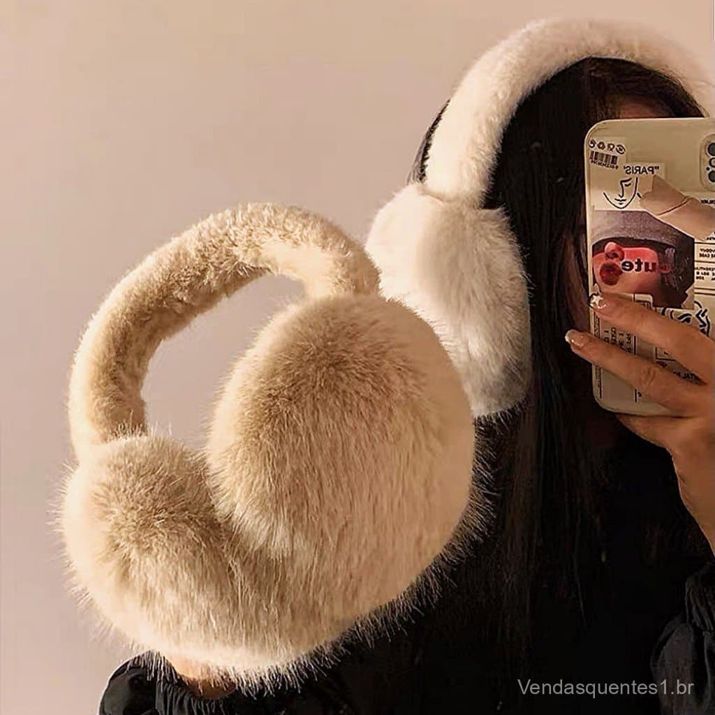 Protetor de Orelha de Pelúcia Macio Dobrável Inverno Frio