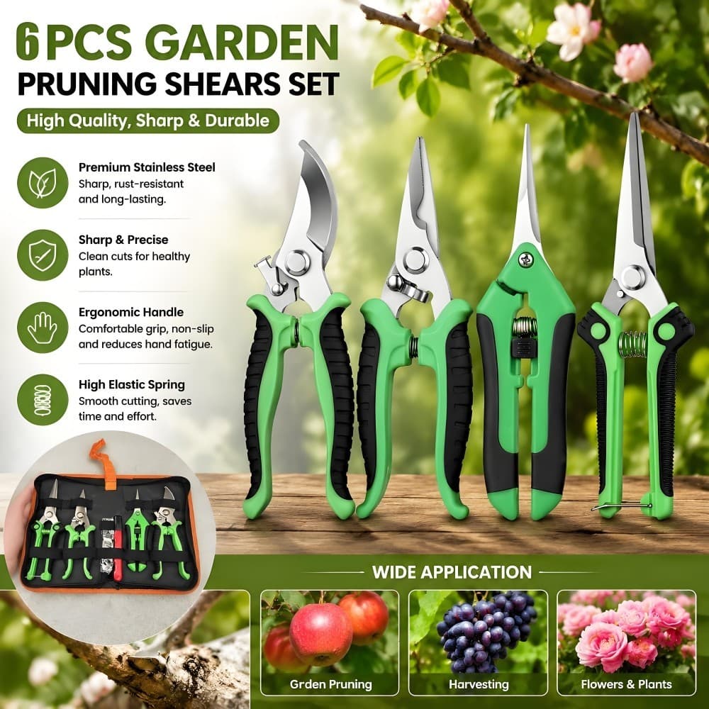 Tesouras de poda de jardinagem profissional conjunto de 6 peças tesouras de poda resistentes tesouras de jardinagem port