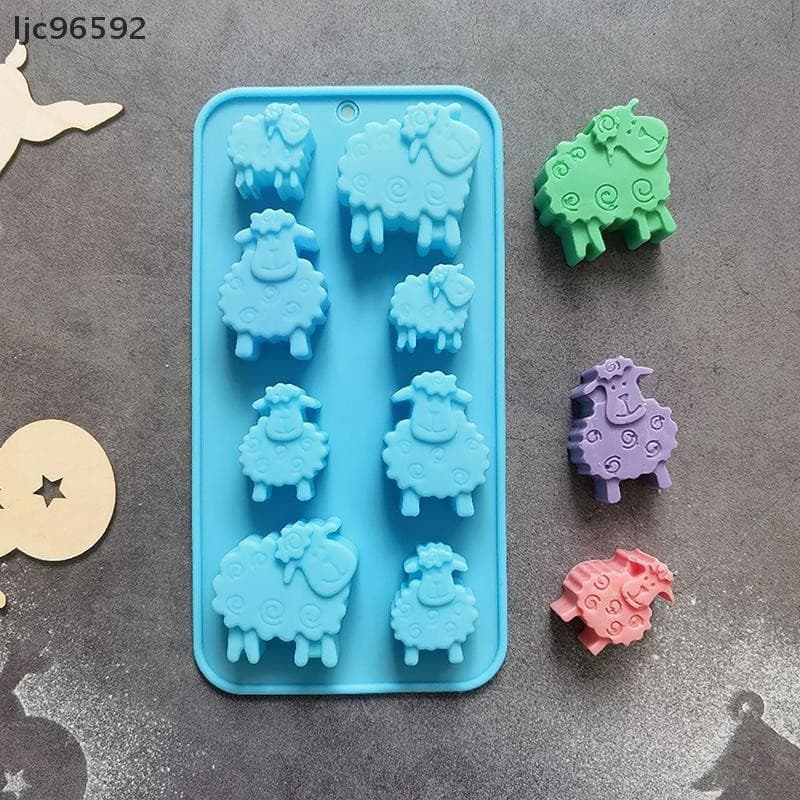 [ljc] 1Pc 8 Buracos Ovelha Animal Em Forma De Chocolate Molde De Silicone DIY Doces Biscoito Geléia Pudim Pastelaria Fer