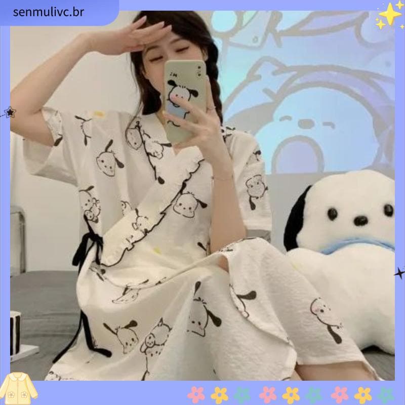 Loja venda quente 2 024 novo estilo primavera verão menina japonês doce solto decote em V estilo fino dos desenhos anima