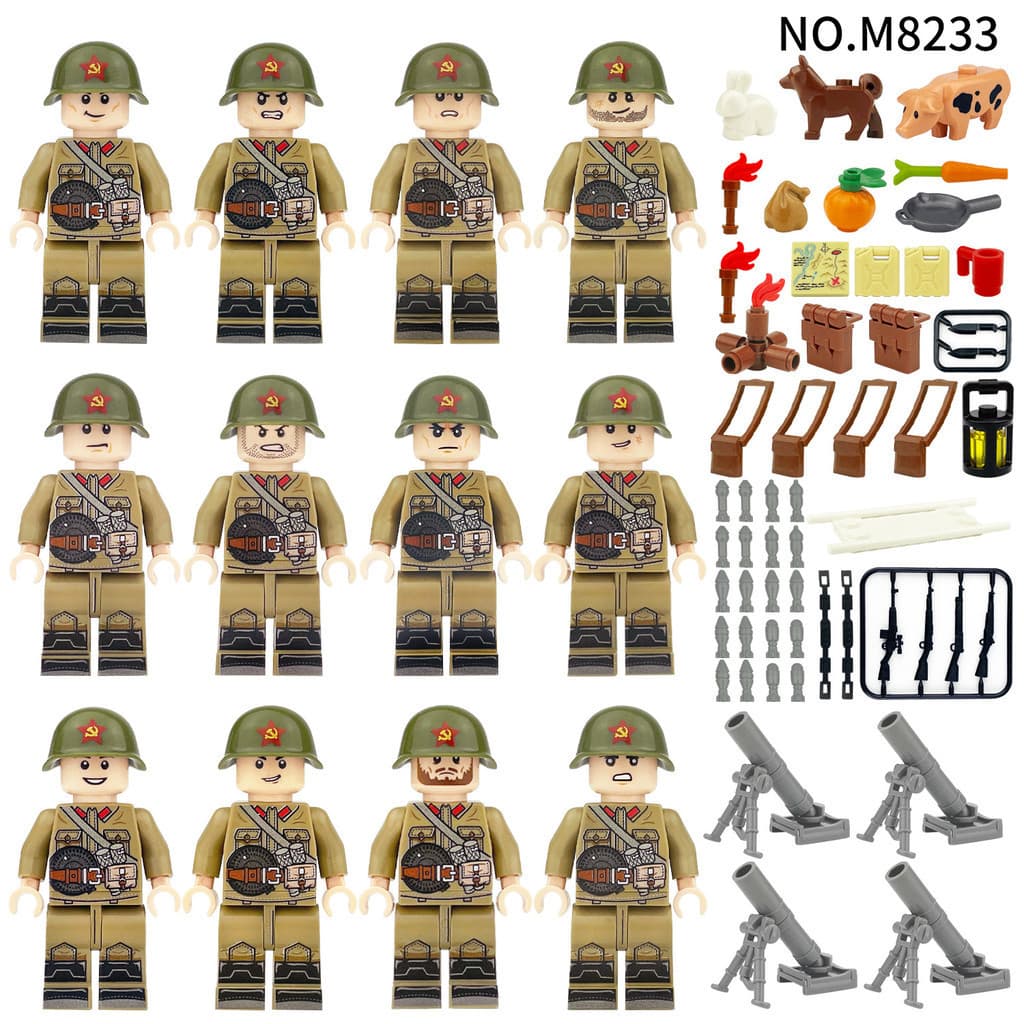 Figura de Soldado Soviético de Campo com Pá, Brinquedo de Montagem de Blocos de Construção Pequenos FT0M
