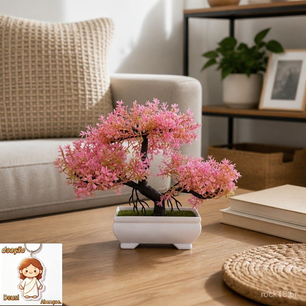 Planta Artificial Bonsai Realista Decoração Enfeite Mini árvore Com Vaso