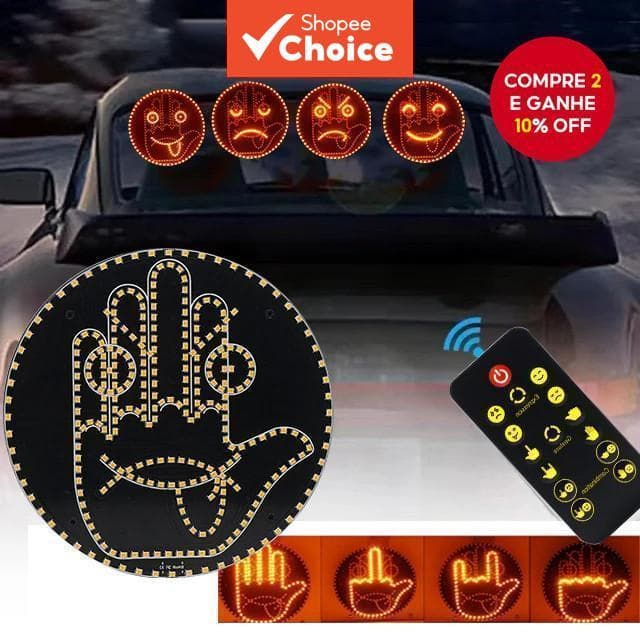 8 Modos Luz LED Divertida Gesto Display para Carro Pára-brisa Iluminação Placa Dedos Lâmpada Controle Remoto