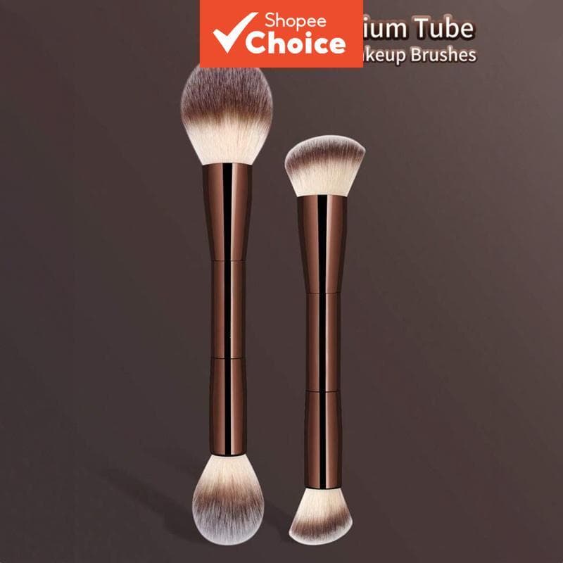 Conjunto Profissional De Pincéis Faciais De Ponta Dupla , 2 Peças , Aplicador De Blush Em Pó Com , Cerdas De Nylon Macia