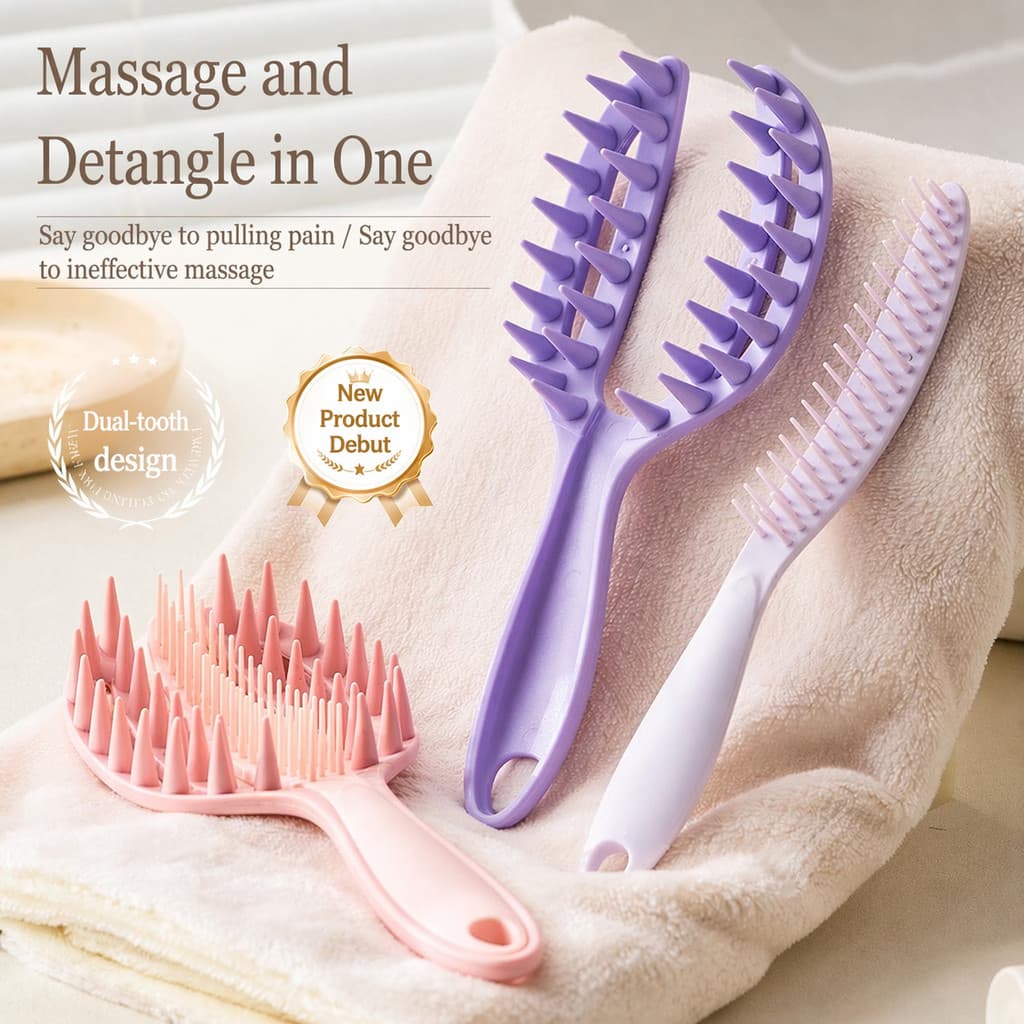 Escova De Shampoo Desembaraçadora 2 Em 1 , Pente Removível De Silicone Macio Para Massagem No Couro Cabeludo , Uso Seco