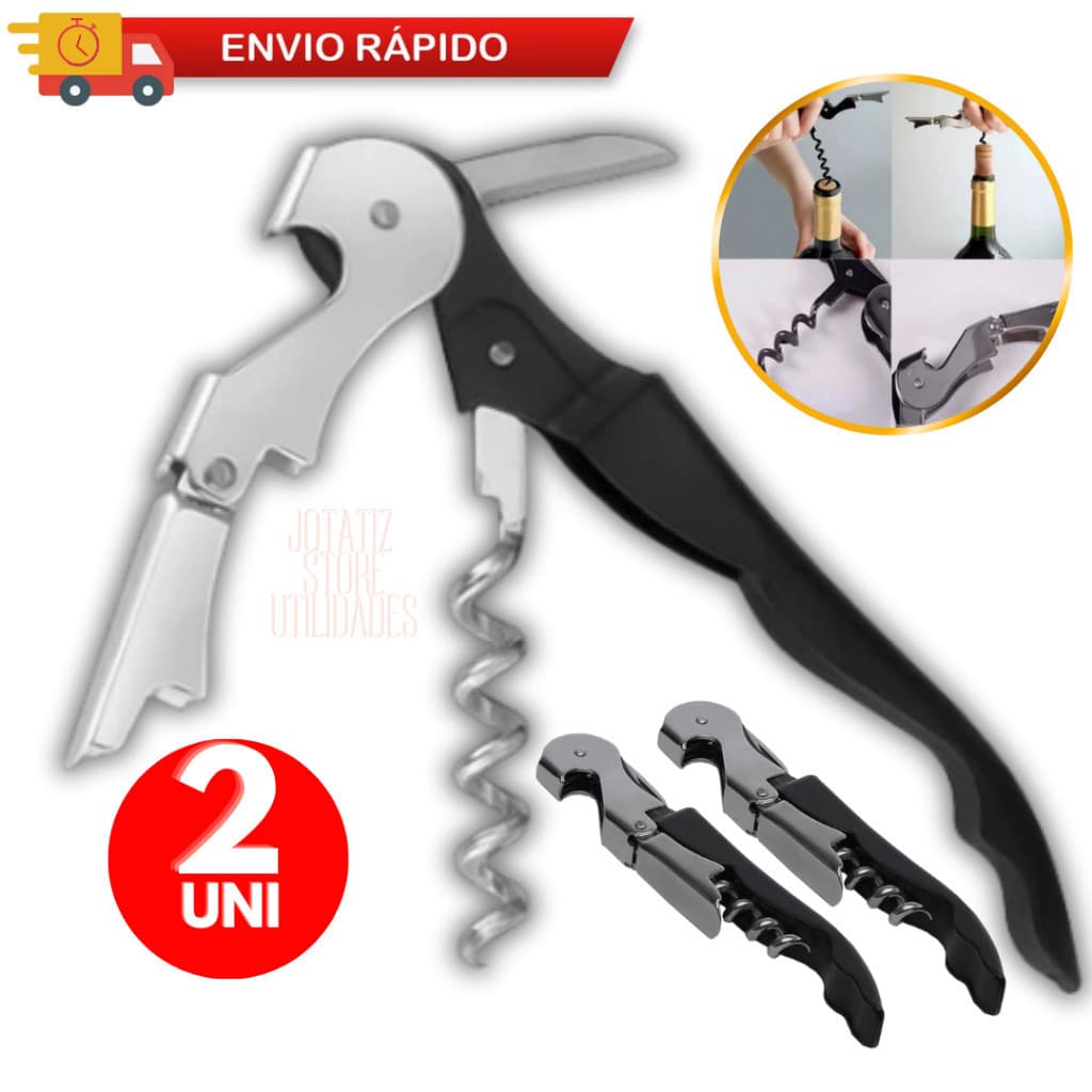 Kit 2 Saca Rolha Canivete Metálico Manual Abridor Garrafas Vinho Espumante Champanhe Cerveja Bar Restaurante Lanchonete