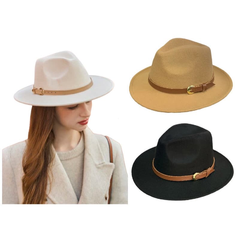 Chapéu Fedora de feltro Aba Média com Faixa Cinto Couro Caramelo
