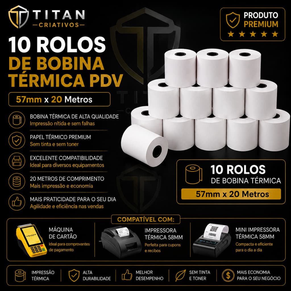 10 Unidades Bobina Térmica 57-58mm P/ Impressora Térmica
