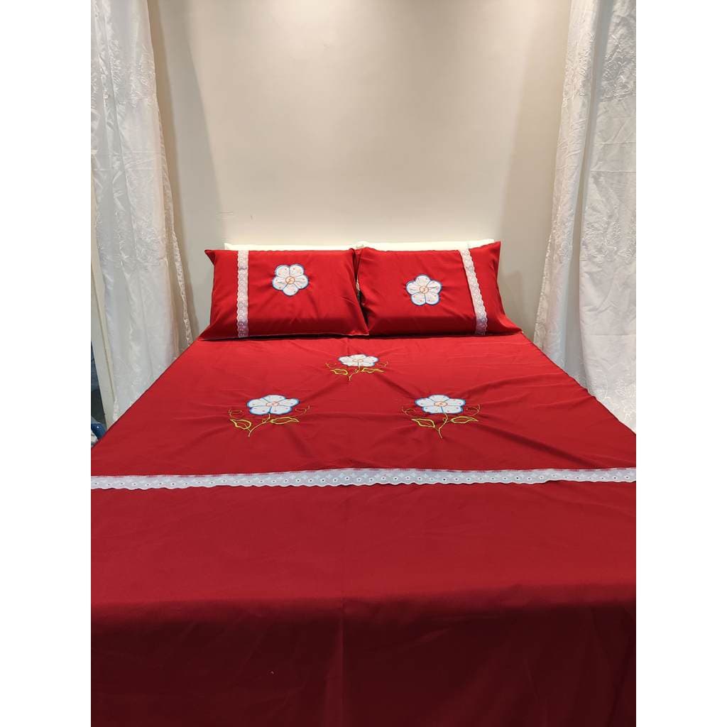 Jogo de Cama 3 Peças Lençol Casal Bordado Artesanal Oxford Com 2 Fronhas