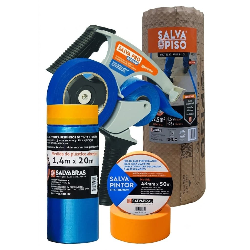 KIT DISPENSER PRO + FITA 48MM + SALVA PINTURA 1,40 + MINI  SALVA PISO 0,50