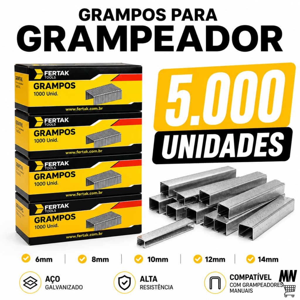 Kit Grampo Grampeador Tapeceiro Kit 6 / 8 / 10 / 12 / 14 Fertak Tools