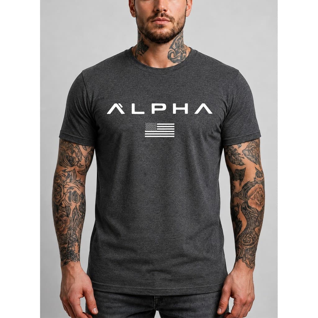 Camiseta Masculina Alpha E.U.A Estampada Camisa 100% Algodão Moda