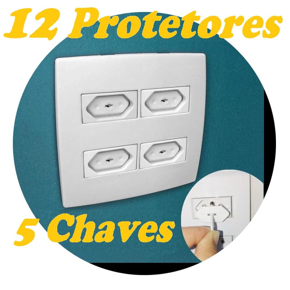 12 Protetores de Tomada Branco e Preto Segurança Bebê AntichoqueSegurança Contra Choque Elétrico